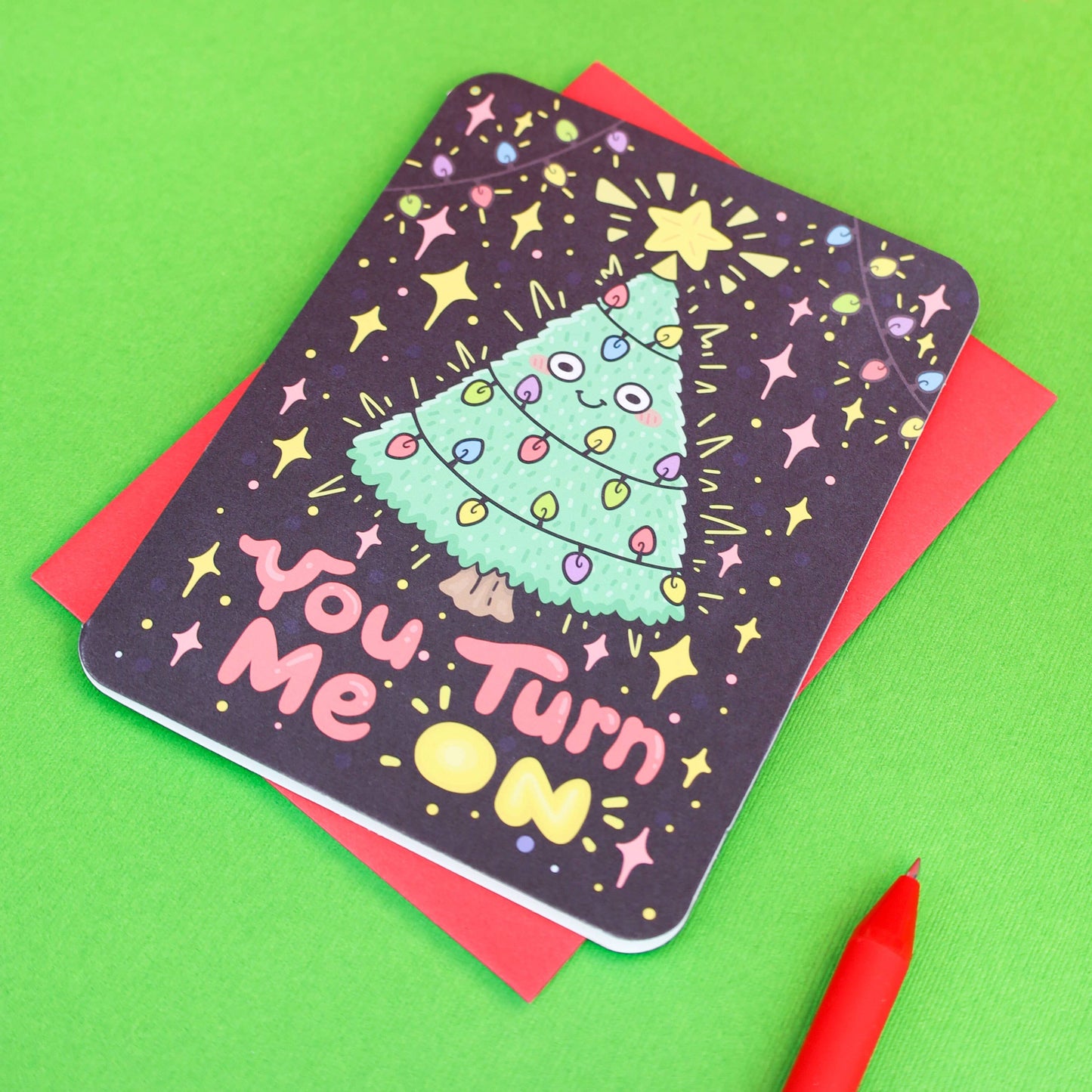 You Turn Me On Christmas Tree Holiday Greeting Card