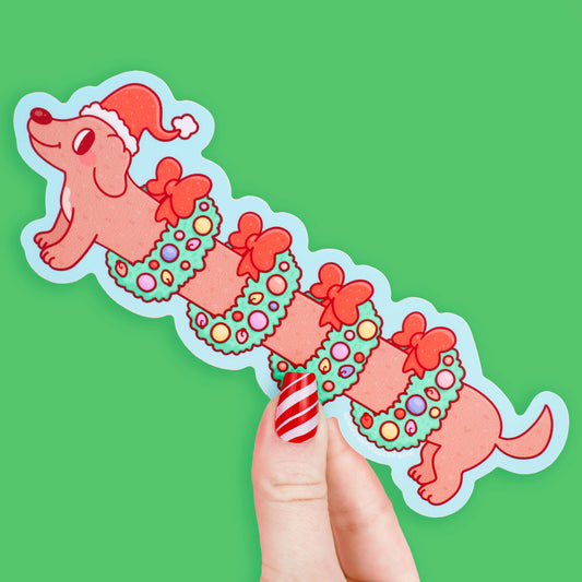 Holiday Weenie Dog Dachshund Puppy Cute Long Vinyl Sticker